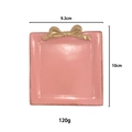 Elegante bandeja cuadrada de resina rosa para joyas con lazo dorado de 10 cm - Cuadrado / Rosa