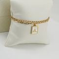 Double-layer gold stainless steel paperclip bracelet with letter A shell pendant - Letter A