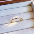 Golden S925 silver ring with colorful gemstones and pearls in a velvet jewelry box - J5129-Gold Rhombus Multi-Color