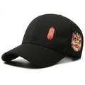 Casquette de baseball en mesh noir style chinois avec broderie de danse du lion - Noir