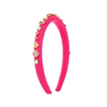 Elegant rose pink sponge headband with inlaid pearls and colorful rhinestones - Rose Red