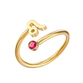 18K gold plated Leo zodiac open ring with red cubic zirconia stone setting - Leo