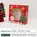 Rode kerst cupcake doos met 4 gaten en venster, met Kerstman en koekjes motieven - Rood 4 Holtes (Kerstman & Boom)