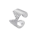 Detail of silver multi-layered ear cuff with decorative bead lines and fluid texture - Multi-layer Parallel Beaded Style (VJ561 Platinum)