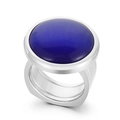 Polished silver ring with a large round blue cat eye stone for a luxurious style - US 6 / Silver Blue Cat's Eye Style (KR107542-K)
