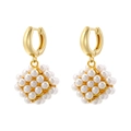 Elegant gold earrings with square pearl cube pendants and cubic zirconia accents - Square Cube Style Gold (VE1347)