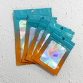 Blue and orange gradient resealable bags with holographic window for jewelry packing - Green-Orange Gradient / 8x13cm