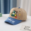 Detail of kids baseball cap with space embroidery and printed visor lettering - 54cm (3-8 Years) / Khaki
