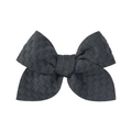 Deep grey textured jacquard fabric bow hair clip with weave pattern for kids - Dark Gray