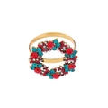 Rond de serviette couronne de Noël dorée orné de strass rouges, verts et blancs - Style Couronne Or (Z1086)