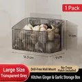 Wall-mounted large ginger and garlic storage box in transparent gray wavy plastic - Transparent Grey - Large