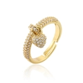 Anillo de corazón bañado en oro de 18K con circonitas y banda abierta ajustable - Abierto Ajustable / Dorado