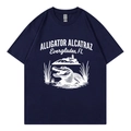 Dunkelblaues T-Shirt mit Rundhalsausschnitt und weißem Alligator Alcatraz Grafikdruck - S / Marineblau
