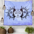 Tapiz bohemio con motivos celestiales de sol y luna en acuarela púrpura para pared - 150x130cm / Color 3-Sol Luna Púrpura