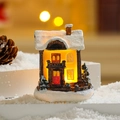 Macro shot of a glowing LED Christmas resin village house with realistic snow details - Style 302-1 A (City Hall)