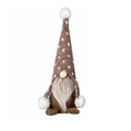 Brown knit Christmas gnome doll with white beard and pointed heart-patterned hat - Brown Polka Dot Knit Hat Rudolph Gnome