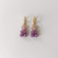 Gummy bear earrings in purple gradient resin with glitter and gold cubic zirconia hoops - Starry Gradient Purple