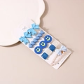 Five-piece blue hair clip set with pearls, rhinestones and heart designs on card - E Style-Blue Bowknot Style