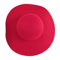Top view of a deep pink wool felt wide brim hat with stylish wavy edges - Adjustable 57-58cm / Red