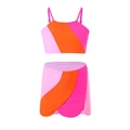 Costume da bagno due pezzi per bambina con vivace design color-block rosa e arancio - 140 / Rosa Arancione Rosa