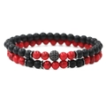 Bracelet double rang 6mm en œil de tigre avec perles noir mat et boule en zircone micro-pavé - Style Pin Rouge(NSB00350F)