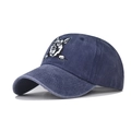 Washed navy denim baseball cap featuring detailed German Shepherd white embroidery - Adjustable / German Shepherd Embroidered Style / Navy Blue