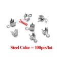 Detail van 2mm staalkleurige roestvrijstalen knijpkralen voor DIY-sieraden maken - Binnen 2 mm vierkante klauw krimp uiteinde met 1 mm gat / Staalkleur
