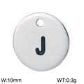 Polished stainless steel letter J round charm pendant, 10mm silver letter accessory - Letter J