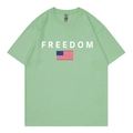 Light green cotton t-shirt with freedom text and flag print on a white background - Bean Green