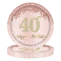 Pappteller zum 40. Geburtstag in Rosa und Roségold mit glitzerndem Tropfendesign - 40. Geburtstag Große Teller