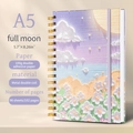 A5 spiral notebook with full moon and floral cover, 192 pages of premium 100g paper - Night Starlight (Purple)
