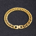 Classic golden stainless steel Cuban link bracelet with jewelry clasp on black background - 19cm / Gold 10mm