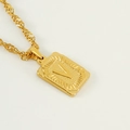 Golden stainless steel necklace with square V initial pendant and twisted chain detail - Letter V