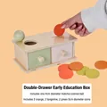 Montessori double-drawer wooden education box with green ball and colored discs - Macaron 2-in-1 Double Drawer Box