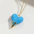 Classic blue heart pendant necklace with golden fluid trim on minimalist chain - Blue