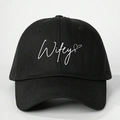 Adjustable black cotton baseball cap with white Wifey embroidery and heart detail - Black