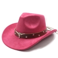 Chapeau de cowboy en daim rose avec emblème tête de taureau et bande en cuir cloutée - M (56-58cm) / Rose rouge