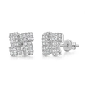 Detailed view of silver square stud earrings with micro-pave cubic zirconia cross pattern - Windmill Square Silver