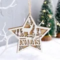 Star-shaped wooden Christmas ornament with reindeer, pine trees and XMAS text - Pentagram