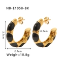 Orecchini a cerchio a C placcati in oro con smalto nero, diametro di 2,7 cm - Oro 18K / Nero