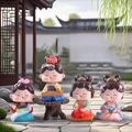 Set of 4 cute resin Chinese hanfu girl figurines in a traditional garden setting - Elegant Small Set of 4