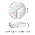 Bol bento 7 pouces en céramique blanche avec motif pêche et trois compartiments - Bol 3 compartiments 7 pouces - Pêche