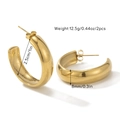 Detail view of gold-plated C-shaped earrings with size and weight parameters shown - C-Shape Hoop Earrings