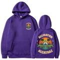 Purple Alligator Alcatraz hoodie showing front and back views with crocodile graphic - Purple