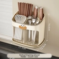 Creamy white cutlery organizer with orange smiley face and divided drainage compartments - Upgraded Large Wall-mounted Model / Cream