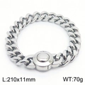 Silver Cuban chain bracelet with CNC zircon inlay and round clasp for men - Model B Steel (KB169885-Z)
