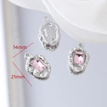 Pendentif nœud argenté avec gemme rose et texture martelée mesurant 14mm par 21mm - 7# Rectangle Gemme Rose
