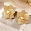 Orecchini a fiore dorati vintage francesi con perle bianche e lunghe nappe moda - Giallo Oro