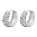 Elegante zilveren huggie oorringen met micro-pave zirkonia op witte achtergrond - 1 paar / Zilver