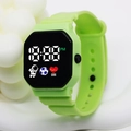 Kids digital sports watch with green silicone strap and square astronaut display - Fluorescent Green